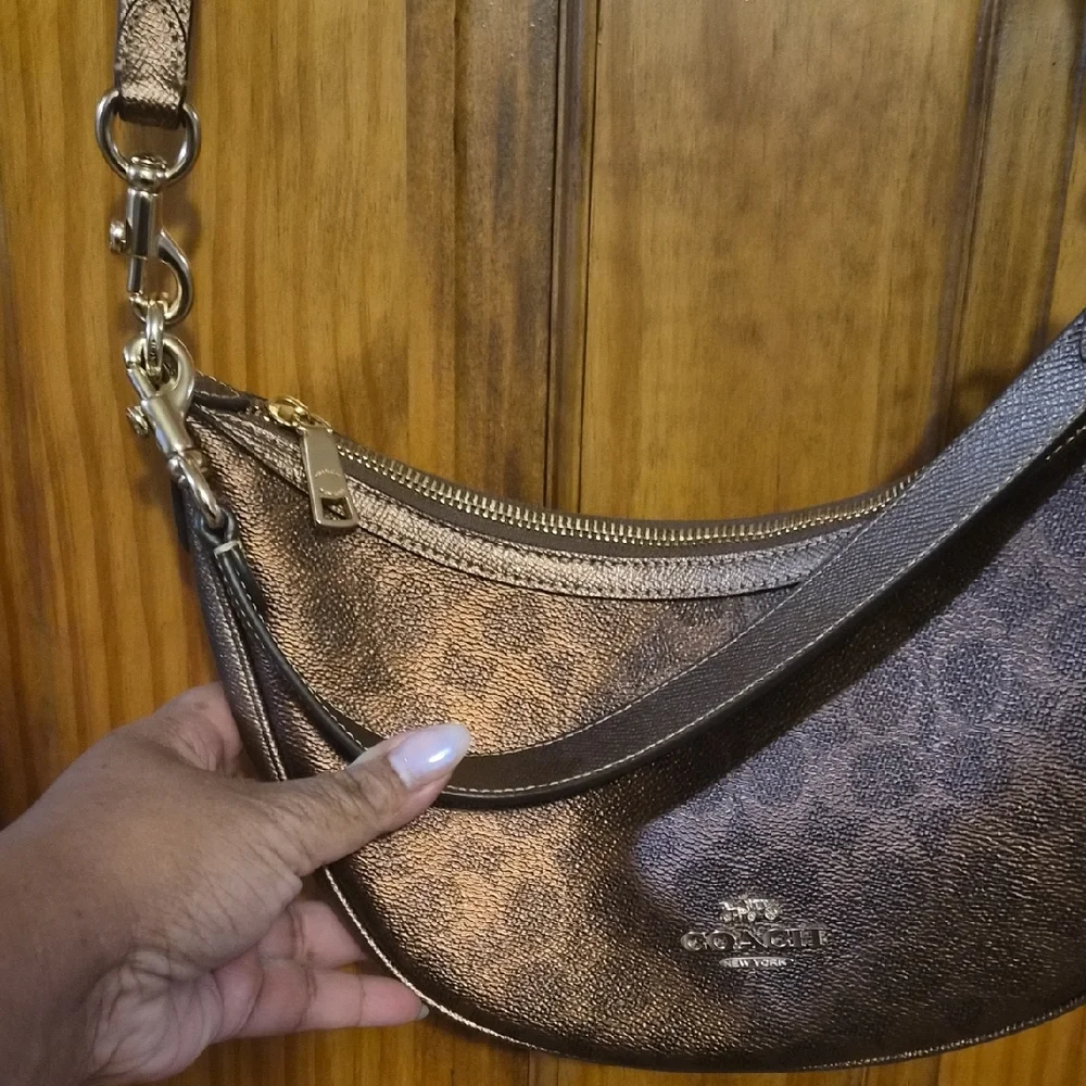 Coach Brown Monogram Crescent Crossbody with Gold Hardware - Picture 3 of 5